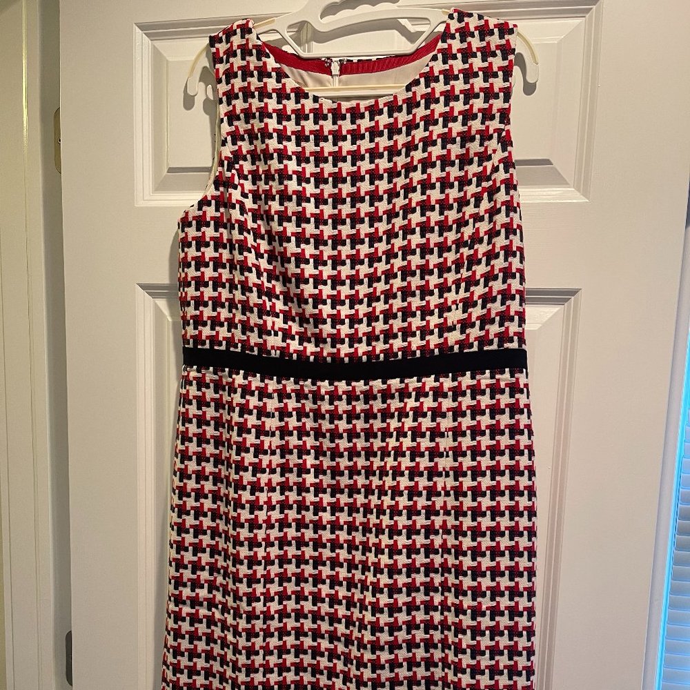 Navy, red, white checked dress